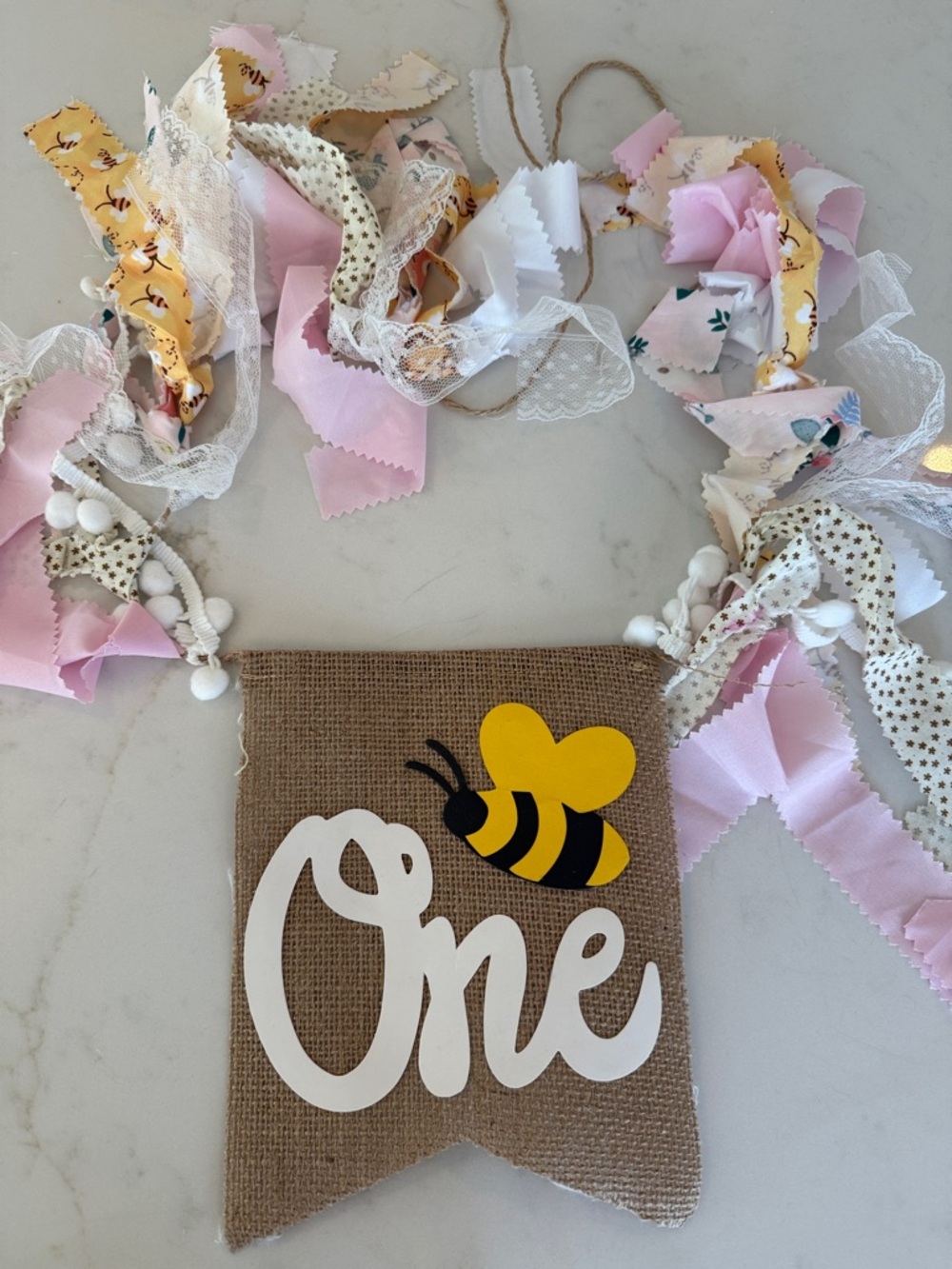 Bumblebee 'One' Burlap Banner
